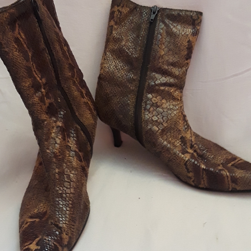 Fioni Fabric Snakeskin Print Heeled Boots,  8M